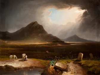 Uitgestrekt landschap met steenhouwer